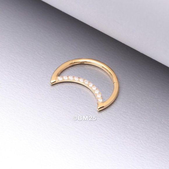 Pure24K Implant Grade Titanium Gem Lined Crescent Moon Seamless Clicker Ring - Picture 1 of 2